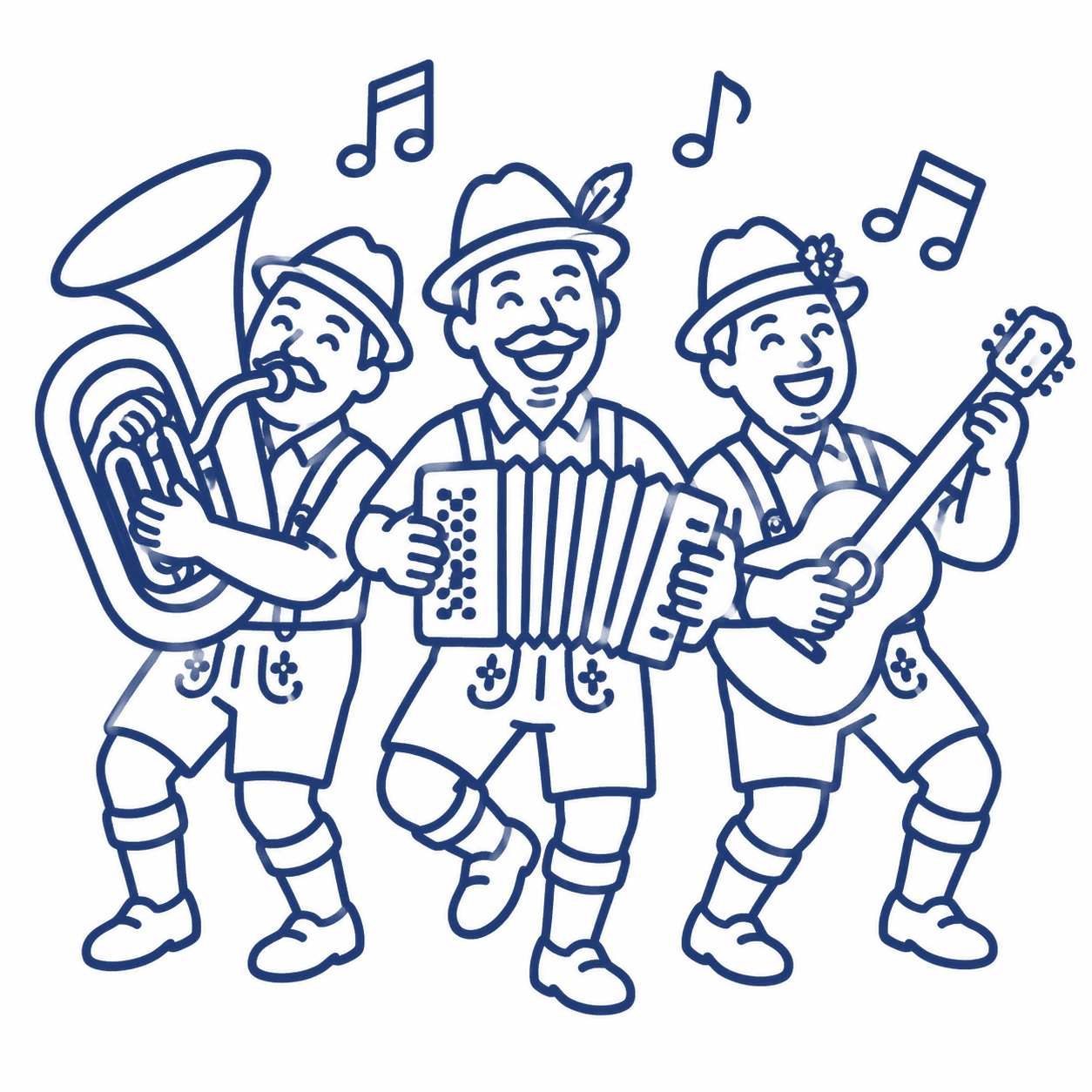 Illustration of an oompah band playing tuba, accordion, and guitar